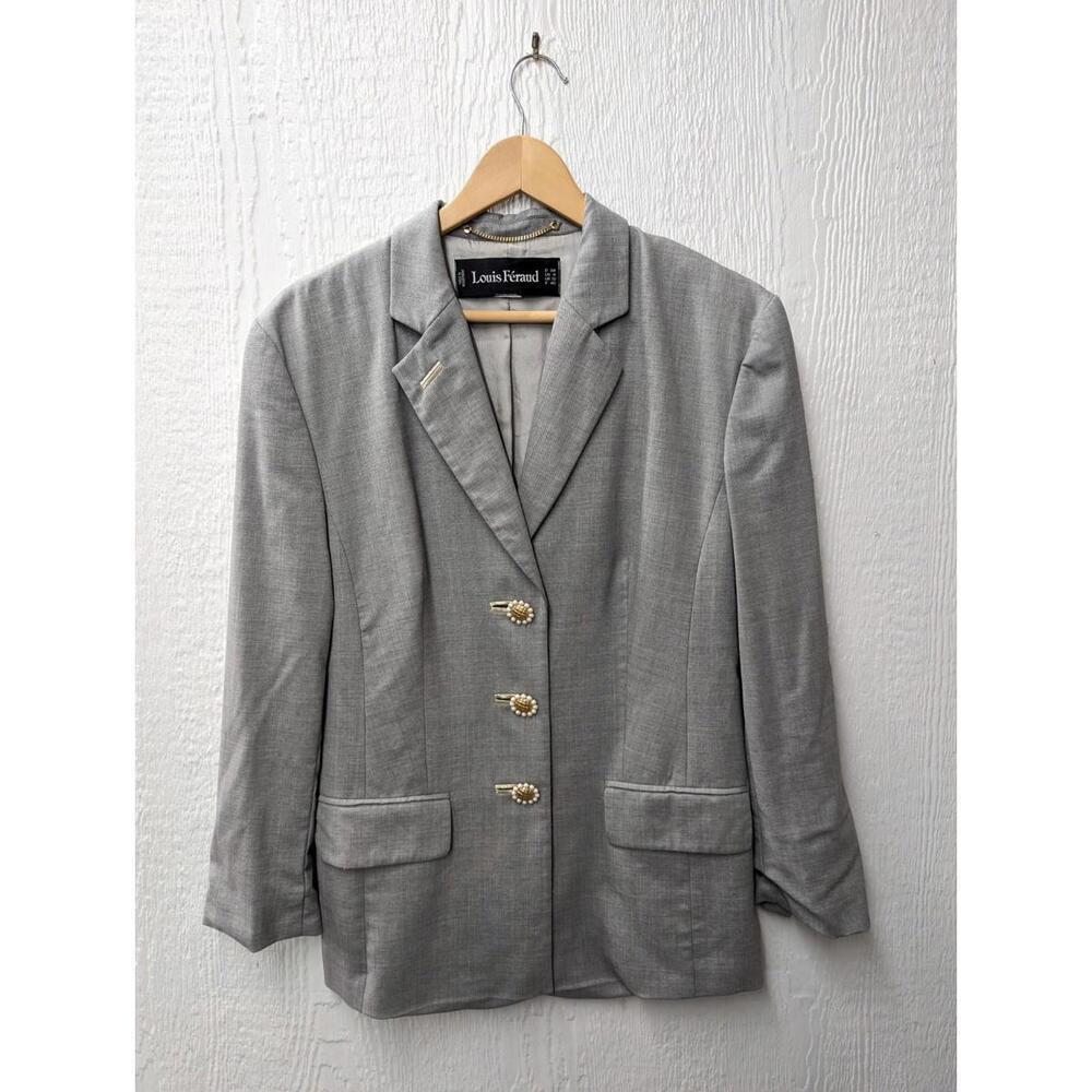 Vintage Louis Feraud Wool Blazer Jacket Floral Daisy Buttons Size US 8